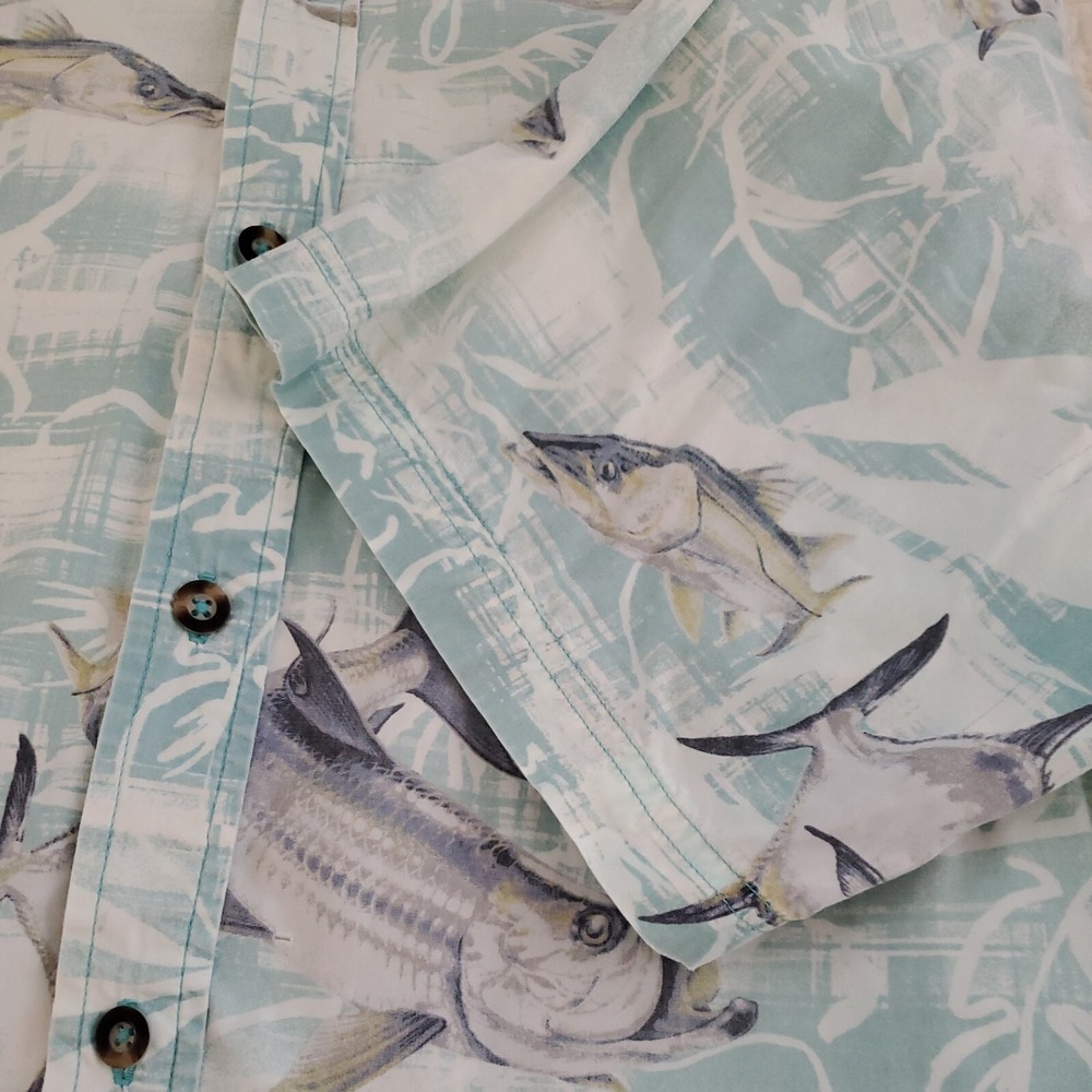 Columbia Shirt River Lodge Green Aqua Mens Large Fishing Short Sleeve Vented - Picture 6 of 13